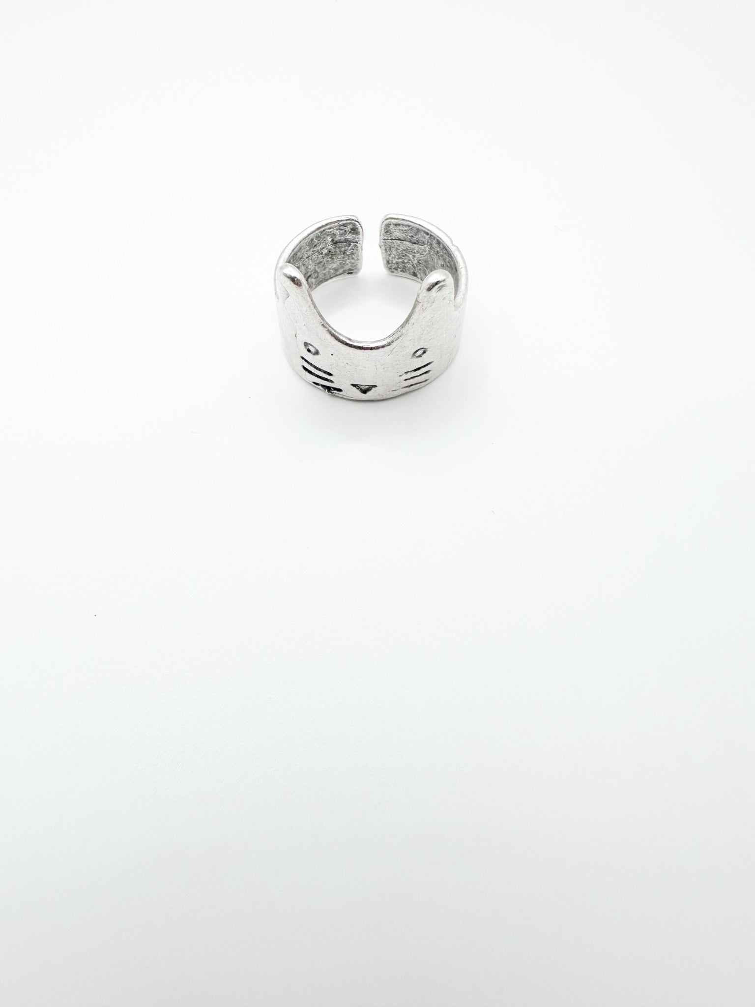 Silver Cat Face Ring